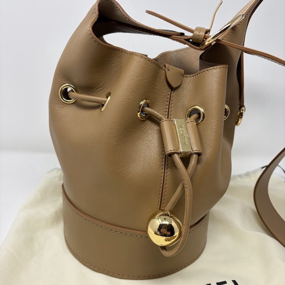 Lancel Cheri Bucket Bag Camel Leather Drawstring‎ Shoulder Bag Italy NWOT Pouch - Picture 2 of 13